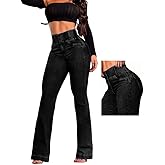 CHICME Women's High Waisted Jeans Stretchy Bootcut Pants with Elastic Waistband Denim Pants for Women