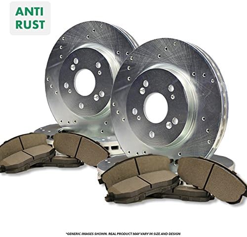 F+R Full Kit^^4 Heavy Duty Coated Cross Drilled Rotors + 8 Semi-Metallic Pad^^5lug