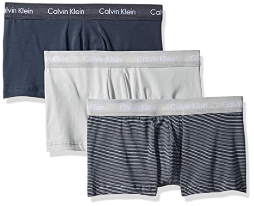 Calvin Klein Men's Cotton Stretch 3 Pack Low Rise Trunks, Windy Stripe/Mistral, Large