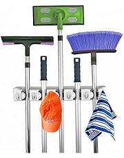 Home- It Mop and Broom Holder, 5 Position with 6 Hooks Garage Storage Holds up to 11 Tools, Storage Solutions for Broom Holders, Garage Storage Systems Broom Organizer for Garage Shelving Ideas