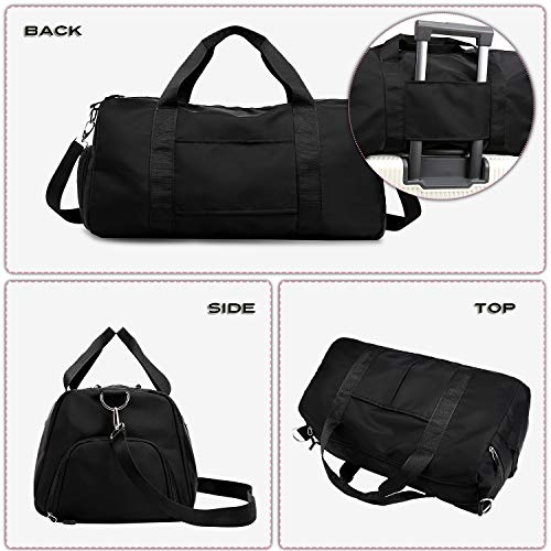 Sports Gym Bag Travel Duffel Bags with Dry Wet Pocket & Shoes Compartment for Women and Men (Black)
