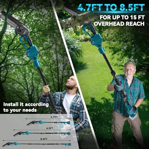Battery Pruner Branch Chainsaw Professional Pruning Saw Compatible with Makita 18 V (without Battery), 4 in 1 Mini 6 Inch Battery Chainsaw and Lopper Telescopic Electric Telescopic Saw Working Height up to 4.6 m