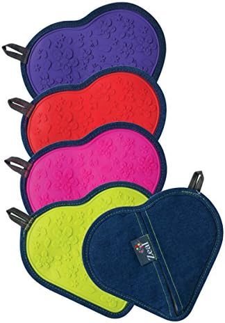 Valentines Day 4 pc Denim Heart Shaped Silicone Hot Mat and Kitchen Grab