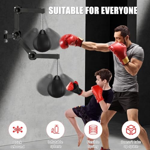 Punching ball tavolo da boxe per montaggio a parete, palla da boxe con sospensione, sacco da boxe da appendere con piume, Punching Ball Speedball, per Home Gym, allenamento, antistress (nero)