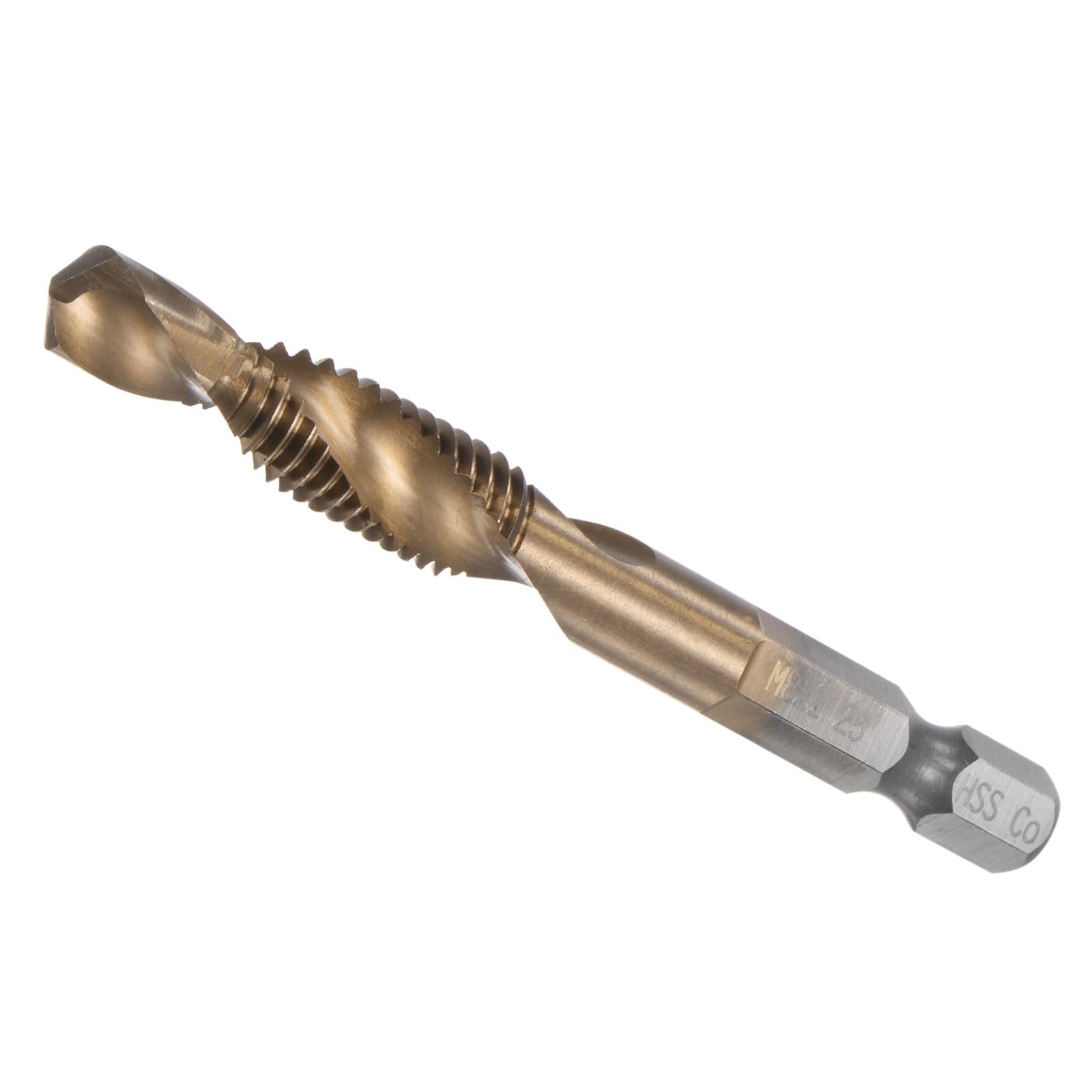 CoCud Combination Drill and Tap Bit, M8 x 1.25 Thread Size 1/4" Hex Shank, M35 Uncoated M35 Cobalt High Speed Steel Tools - (Applications: for Aluminum Stainless Steel Plastic)
