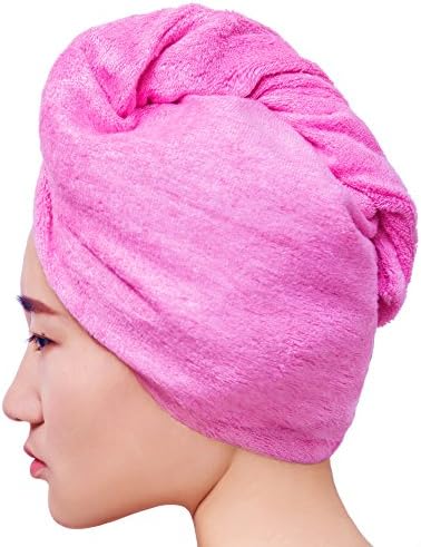 Women’s Bamboo Hair Towels (Pink,Blue,Red,Purple)-Hair Drying Hats,Super Absorbent Soft Twist Bath Towels Wrap (Rose)