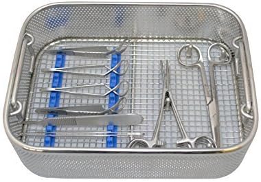 Sterilization Tray Mesh Tray Silicone & Screws Fitted Adjustable Surgical Dental Instrument Size 23x17x7 cm.