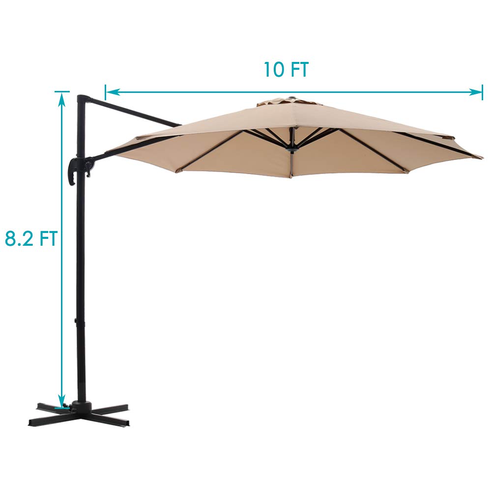 Beige Superjare 10 Ft Offset Hanging Umbrella 360 Rotation Outdoor Patio Cantilever With Tilt Canopy Crank Lift 5 Lock Positions Umbrellas