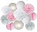 Party Decorations Furuix Pink Grey White Big Tissue Paper Pom Pom Honeycomb Ball for Bridal Shower Girls' Birthday Wedding Decoration Pink Baby Shower Room Decoration Party Favors
