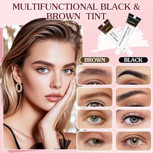 Eyelash & Eyebrow Color Kit,2 in 1 Professional Lash & Brow Color Kit Lash Color Kit with Brush Long Last Effect Up to 6 weeks,Natural,Safe & Easy Natural Brows Color DIY at Home (Black and Brown)