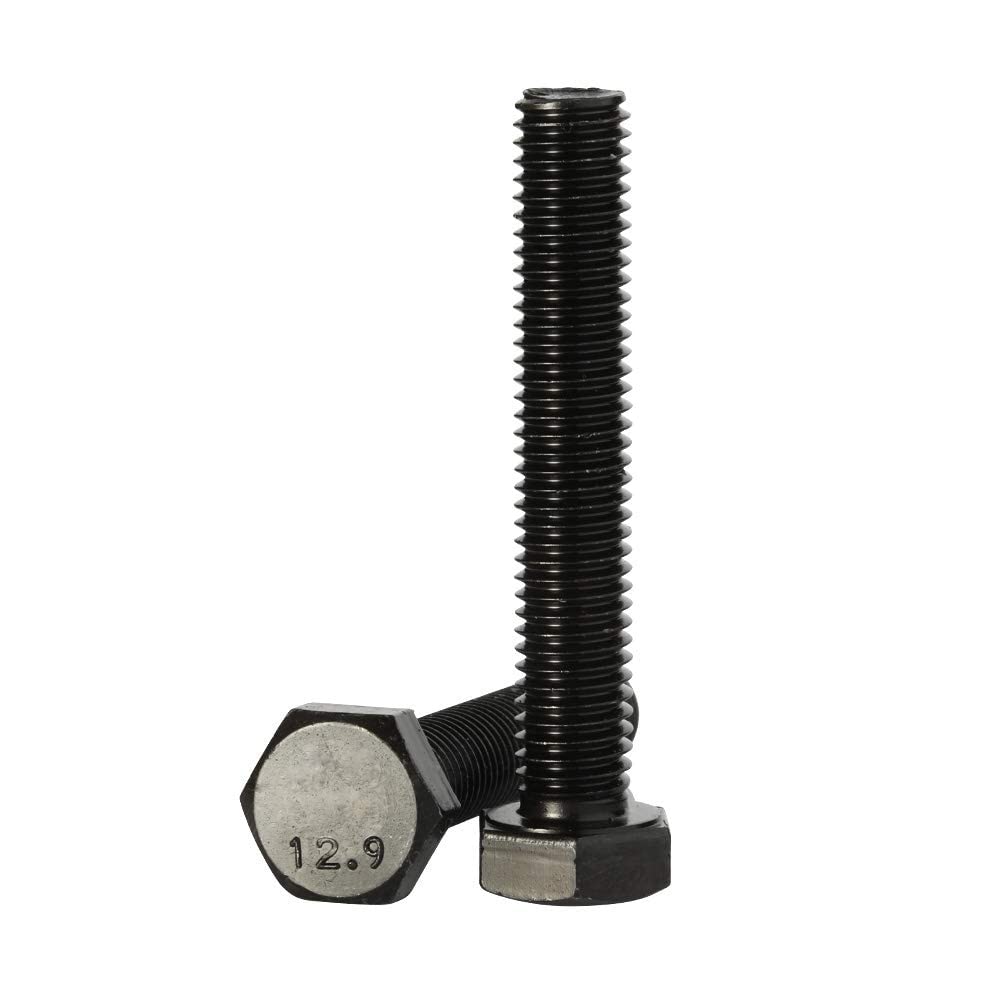 M8 x 60mm Hex Head Screw Bolt, Fully Threaded, Alloy Steel Grade 12.9, Black Oxide Finish, Quantity 10