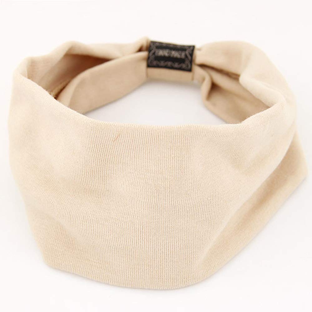 KAEHA SUN-071-25 Scarf Head Band for Hair Smooth Colour Bow Tie Wide Wing Headband, Beige