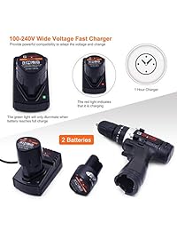 GOXAWEE   Juego de 2 destornilladores inalámbricos para martillo de 12 V (1,5 Ah) con peine sin llave, 2 velocidades, 18 + 3 posiciones, 265 en lb, luz LED, 1 hora de carga rápida y 100 accesorios para el hogar