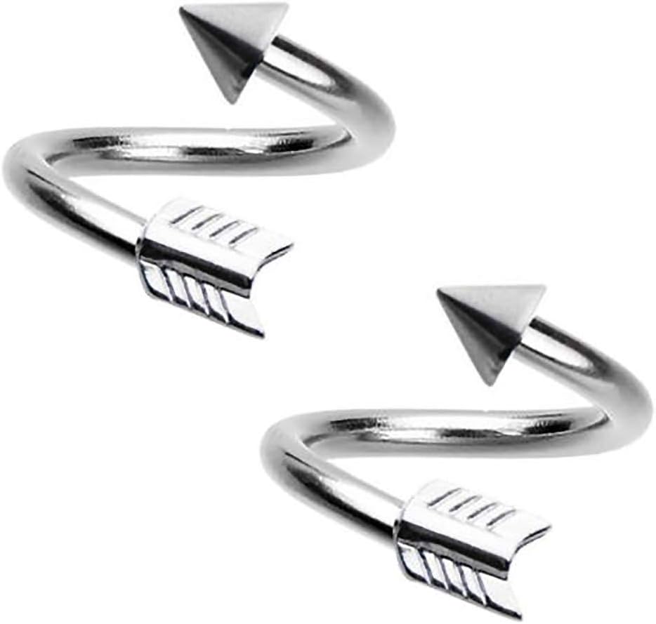 ATMUSAPAIR 16G 14G TRIBAL ARROW 316L SURGICAL STAINLESS STEEL SPIKE SPIRAL RING Belly Navel Nose Ear Septum Cartilage Lip Eyebrow Daith Conch Helix Nipplering (16G | 3/8" (10mm))