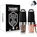 AmuseWit Gravity Electric Salt and Pepper Grinder Set of 2 [White Light] Battery Operated Automatic Pepper and Salt Mills with Light,Adjustable Coarseness,One Handed Operation,Black