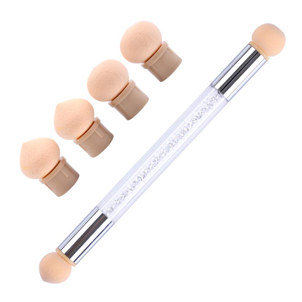 HuiDao Sponge Nail Art Tool Pen Dual Head Nail Sponge Brush Picking Dotting Gradient Ombre Nail Pen Brush with 4 Replacement Heads (White)