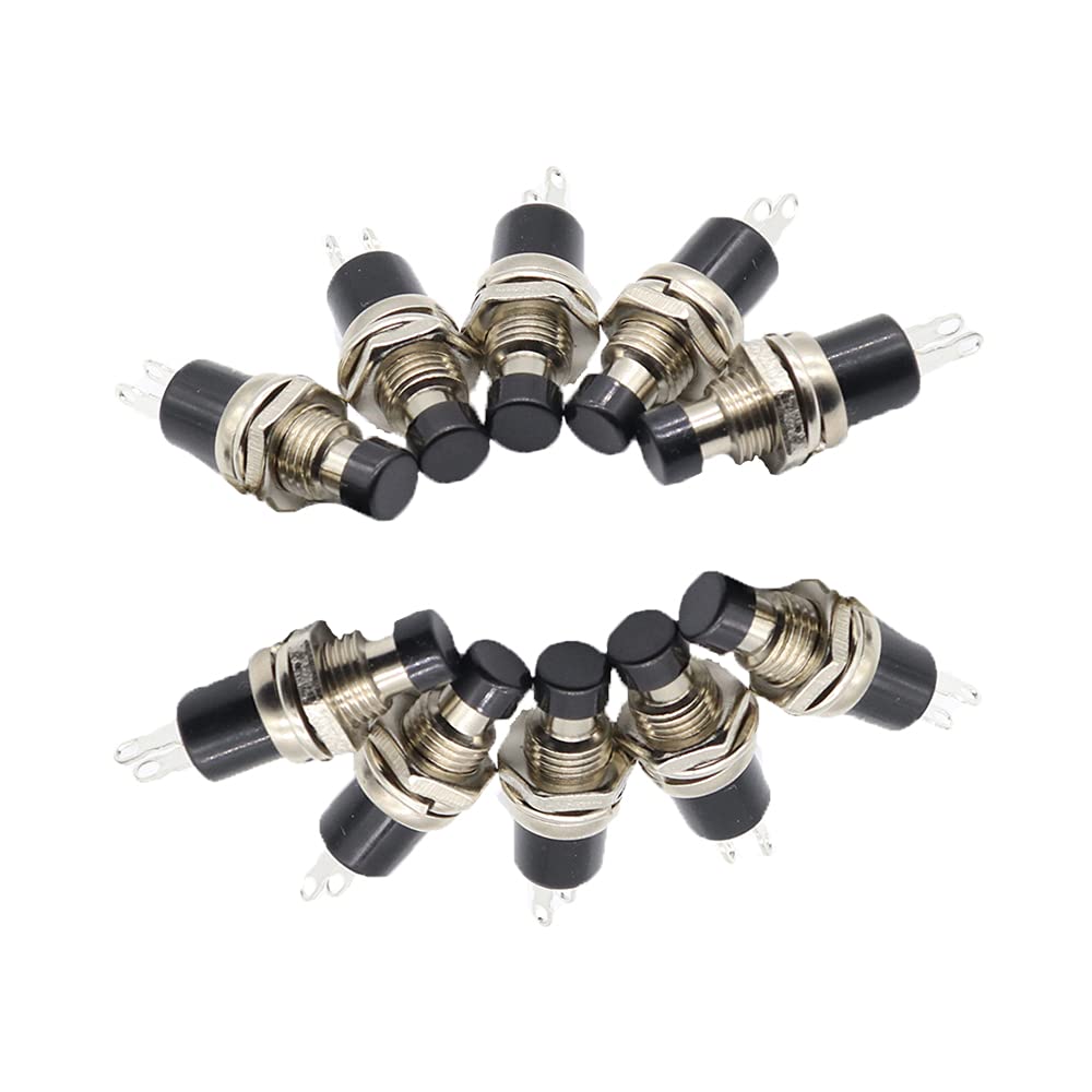 10Pcs 1A 250V AC 2 Pins SPST Black Normal Open Mini Momentary Push Button Switch