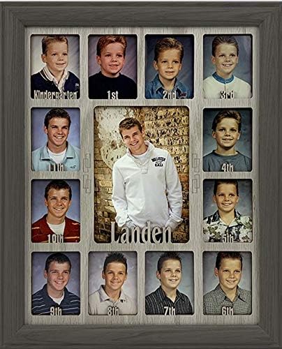 Northland School Years Picture Frame K-12 | Personalized - Add Any Name | School Days Graduation Frame | Holds Twelve 2.5" x 3.5" Photos and 5" x 7" K to 12 Photo | Dark Gray Frame Light Gray Mat