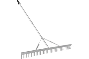 Lilistar Garden Rake, 36" Head Aluminum Landscape Lake Weed Rake with Adjustable 67" Handle, for Leaves and Leveling, Looseni