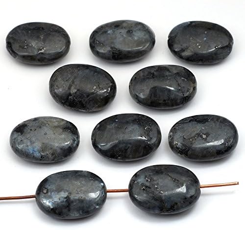 Flat Oval Norwegian Moonstone Beads, Grey Black Labradorite, Larvikite, 18mm, 10 Pcs