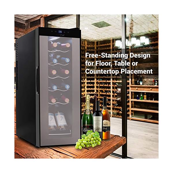 Nutrichef-PKCWC120-Refrigerator-White-Red-Chiller-Countertop-Cooler-Freestanding-Compact-Mini-Wine-Fridge-12-Bottle-Capacity-Digital-Control-Glass-Door