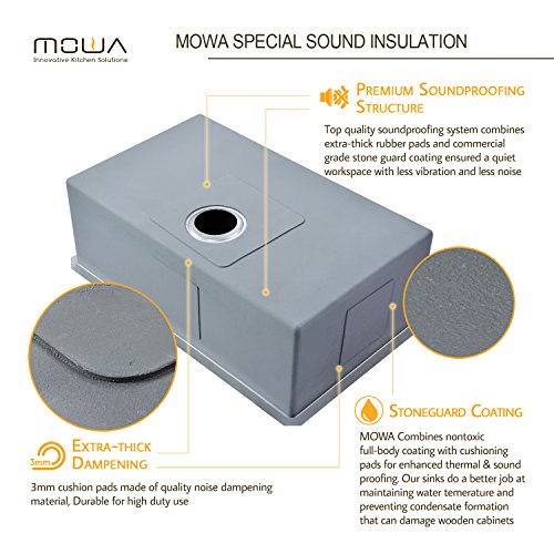 MOWA HUS2318 Pro Series R10 Tight Radius Handmade 23" 16 Gauge Stainless Steel Undermount Single Bowl Modern Kitchen Sink
