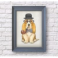 Basset Hound Sherlock Holmes Print, Dog Art Poster, Artwork Wall Decor