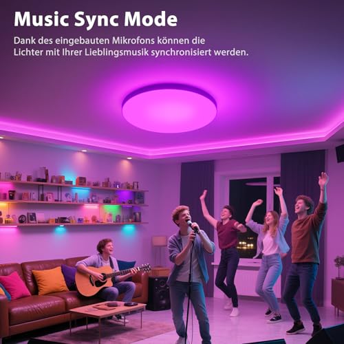 LED Ceiling Light Dimmable 24 W Diameter 30 cm - Ceiling Light RGB & CCT 3000 K - 6500 K - Compatible with App Control, Remote Control, Timer, IP54 Waterproof, Night Light, Ideal for Bedroom, Living Room, Kitchen