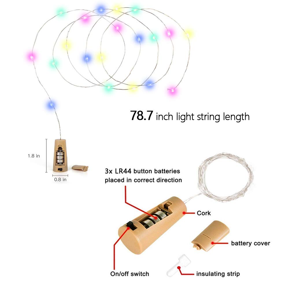 Wine Bottle Lights with Cork,Cshare 10 Pack 2M 20 LED Battery Operated LED Cork Shape Fairy Mini String Lights for DIY Halloween Party Wedding Christmas Bedroom Indoor Outdoor Decoration (Multi-color）