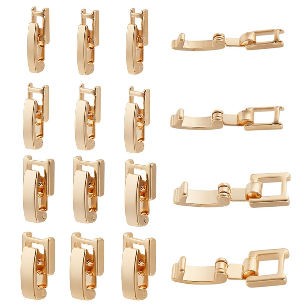 BENECREAT 16 Sets 4 Styles Real 24K Gold Plated Fold Over Clasp, Watch Band Clasps Bracelets Necklace Extenders for Craft Jewelry Making