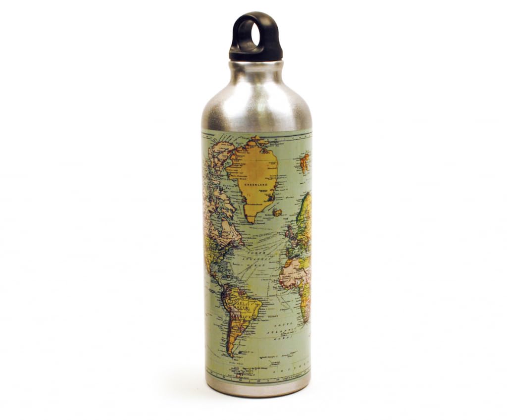 Man of The World Map Water Bottle, Silver