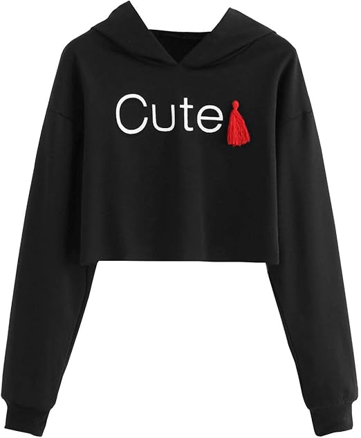 YEBIRAL Damen Crop Hoodie - Bauchfreier Kapuzenpulli Mit Schriftzug