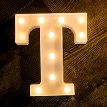 Foaky LED Letter Lights Sign 26 Alphabet Light Up Letters Sign for Night Light Wedding Birthday Party Battery Powered Christmas Lamp Home Bar Decoration (T)