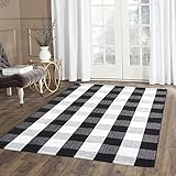100% Cotton Plaid Rug, KIMODE Black/White Hand-Woven Buffalo Checkered Floor Mats 35.4'' x 59'', Washable Carpet for Porch Doormat Kitchen Rugs