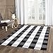 100% Cotton Plaid Rug, KIMODE Black/White Hand-Woven Buffalo Checkered Floor Mats 35.4'' x 59'', Washable Carpet for Porch Doormat Kitchen Rugs