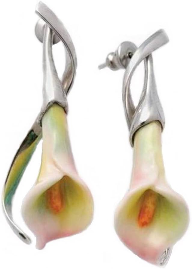 Retired Franz Fashion AccessoriesCalla Lily Rhodium Plated Brass & Scuptured Porcelain Pierced Earrings