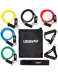 Urbnfit Juego de bandas de resistencia (12 piezas) Incluye fijación para puerta, correa para tobillo y muñeca, guía de ejercicios y bolsa de transporte para fortalecer y entrenar (Pro Series)
