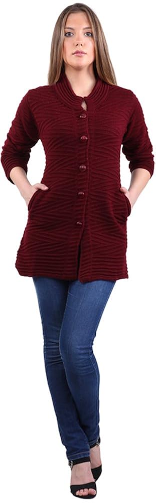 montrex acro wool winter long coat for women, girls (maroon)