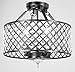 New Galaxy 4-Light Antique Black Round Metal Shade Crystal Chandelier Semi-Flush Mount Ceiling Fixture