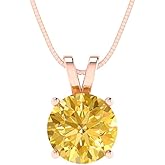 Clara Pucci 14K Rose Gold Plated Solitaire 16" Box-Chain Necklace - Sterling Silver 1.5ct Round Cut Citrine Pendant