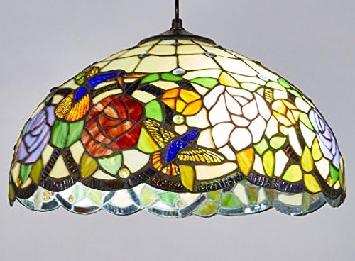 New Legend Tiffany Style Stained Glass Hummingbirds Floral Hanging Lamp Ceiling Fixture TL16005, 16-inch wide
