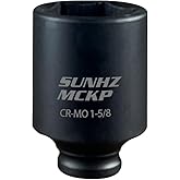 SUNHZMCKP 1/2 Inch Drive Impact Socket, SAE 1-5/8 In Deep 6 Point Socket, CR-MO, Axle Nut Impact Grade Socket for Easy Removal