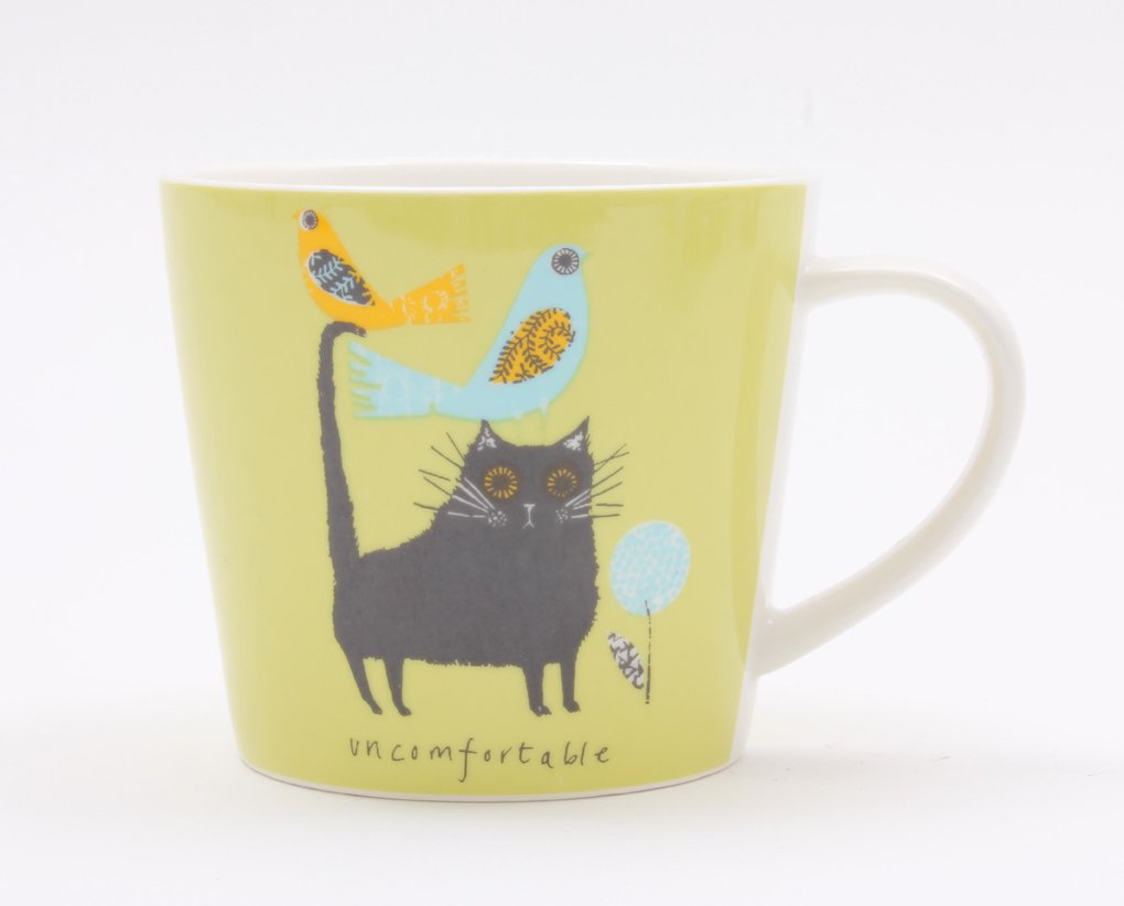Jane Ormes Uncomfortable CAT Mug, Ceramic, Multi-Colour, 10x10x9 cm