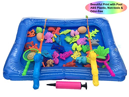 Kvvdi 40pcs Magnetic Fishing Game Toy with 23.6 inch Pool Fishing Rods Set for Kids Child Play Pretend Fishing Games Bath Toys Model - Thumbnail 2