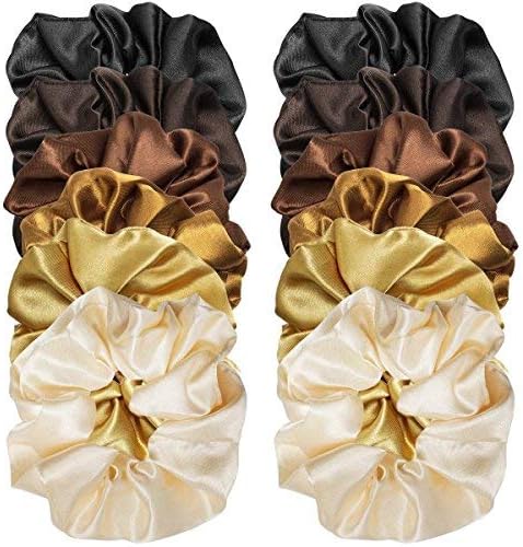 CUBACO12 Pieces Satin Hair Scrunchies Elastic Hair Bobbles Scrunchy Hair Ties Ponytail Holder, 6 Colors (Natural)