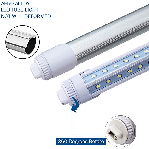 8Ft LED Light Tube, 72W 7200Lm 6500K,R17D/HO Base 270 Degree V Shape LED Chip Bulbs, Dual-End Powered, Ballast Bypass, Fluorescent Replacement, Clear Cover - 4 Pack