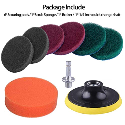 JUSONEY 7 Pieces Drill Power Scrubber Brush Scouring Pads & Sponge Cleaning Kit - All Purpose Cleaner Scrubbing Cordless Drill for Cleaning Pool Tile, Sinks, Bathtub, Ceramic, Polishing, Automobile