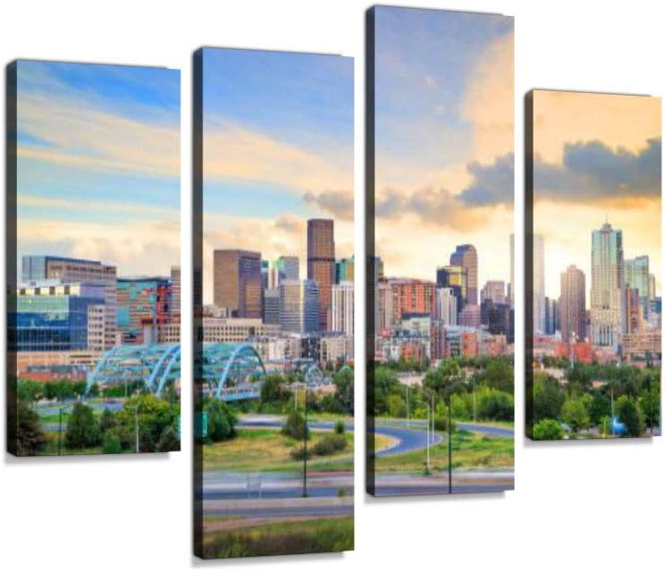 Amazon Com Panorama Of Denver Skyline At Twilight Canvas Wall Art Hanging Paintings Modern Artwork Abstract Picture Prints Home Decoration Gift Unique Designed Framed 4 Panel Posters Prints