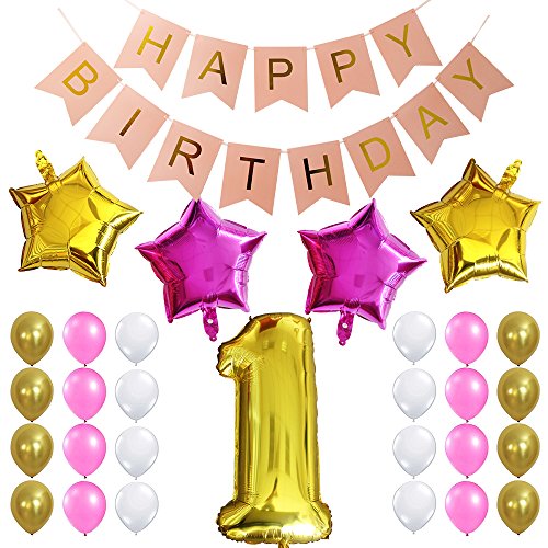 Kungyo sweet 1st birthday party decorations kit-pink happy brithd…
