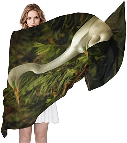 BYouLockX Women's Silk Scarf Shawl With Egrets Couple Pattern